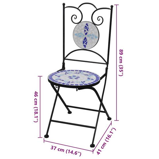Lot de 2 Chaises de Balcon Pliantes en Mosaïque Céramique et Fer Forgé Bleu et Blanc – ComfortXL Outdoor Living - Image 7