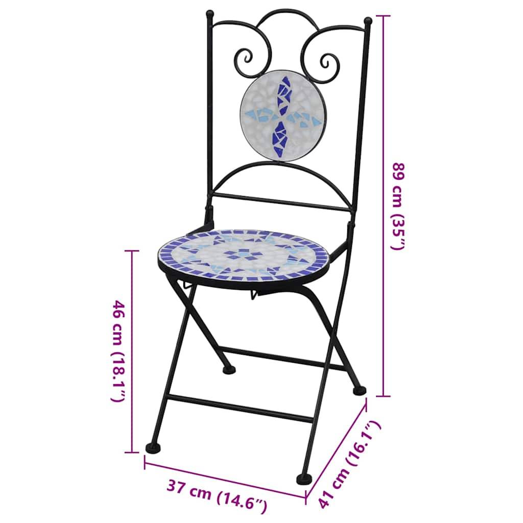 Lot de 2 Chaises de Balcon Pliantes en Mosaïque Céramique et Fer Forgé Bleu et Blanc – ComfortXL Outdoor Living - Image 7