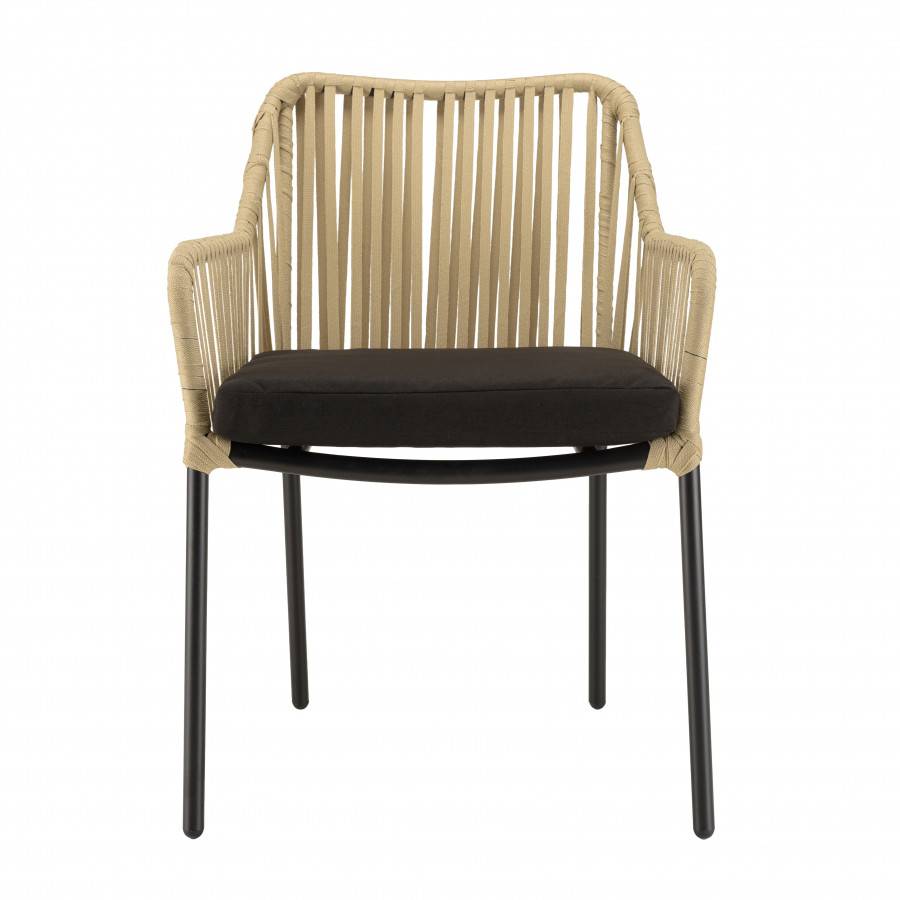 Macabane - MALO - SALON DE JARDIN 4 PERS. - 1 Table ronde 120x120cm et 4 fauteuils beiges et noirs en cordage - Image 7