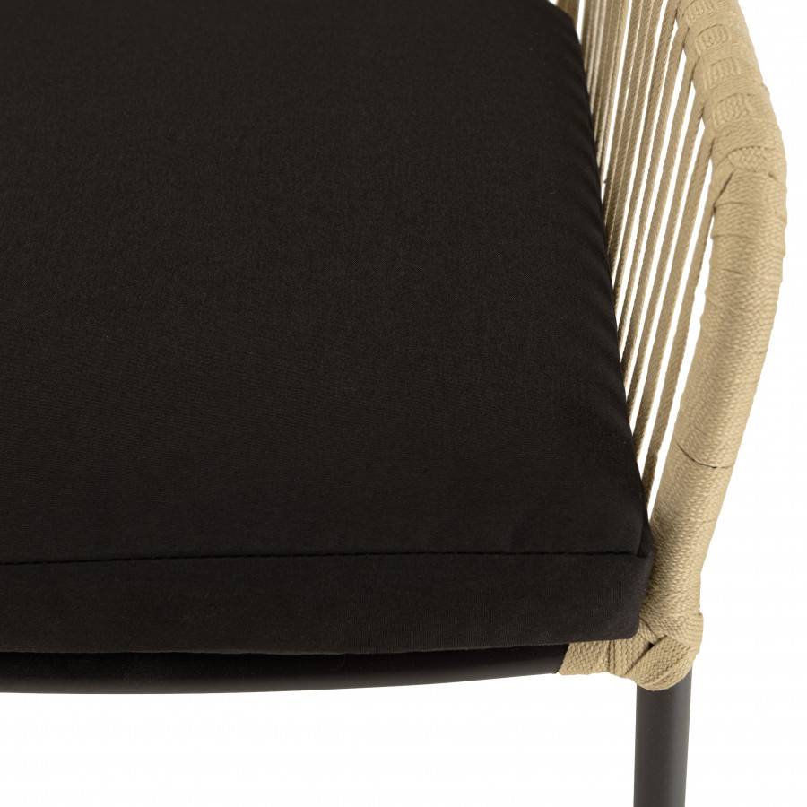 Macabane - MALO - SALON DE JARDIN 4 PERS. - 1 Table ronde 120x120cm et 4 fauteuils beiges et noirs en cordage - Image 9