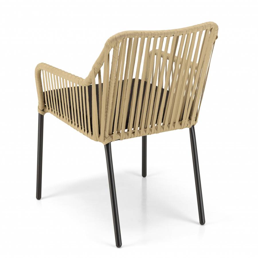 Macabane - MALO - SALON DE JARDIN 4 PERS. - 1 Table ronde 120x120cm et 4 fauteuils beiges et noirs en cordage - Image 10