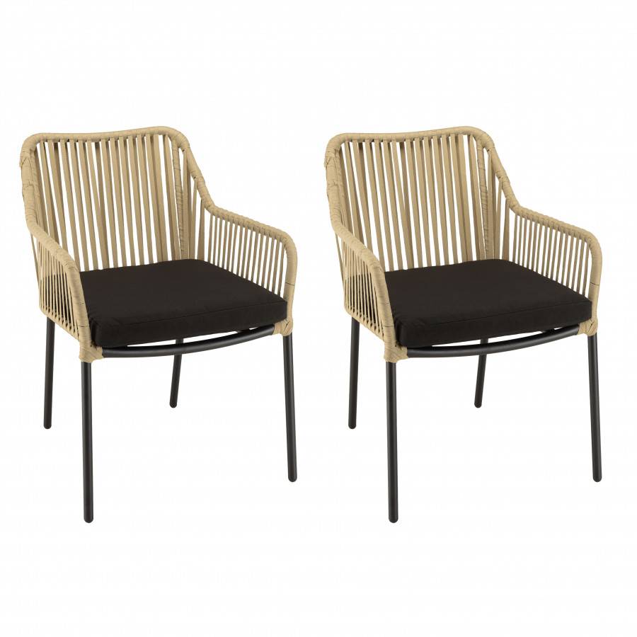 Macabane - MALO - SALON DE JARDIN 4 PERS. - 1 Table ronde 120x120cm et 4 fauteuils beiges et noirs en cordage - Image 6