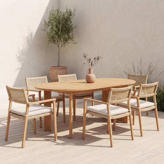 Table de jardin ovale bois d'acacia 6 places 200cm naturel - Bosca | sweeek - Image 1