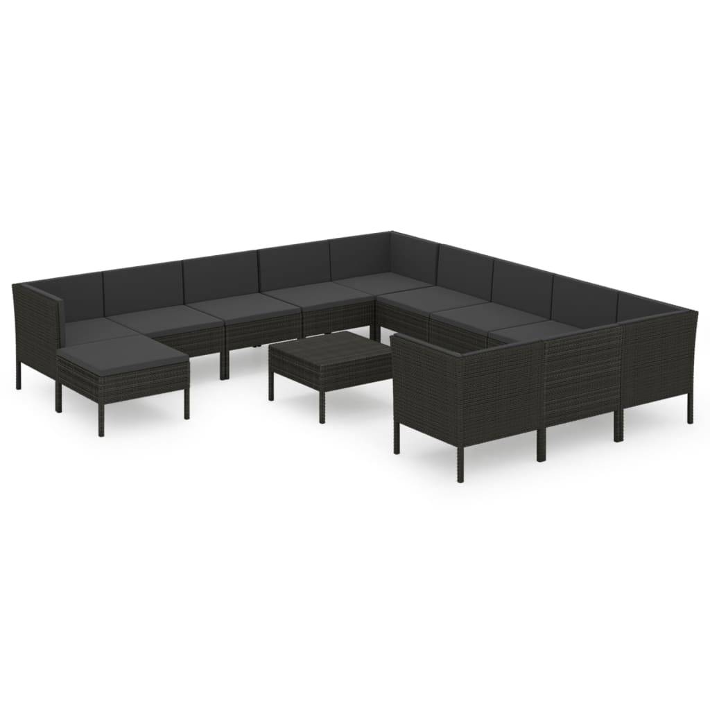 Helloshop26 - Salon de jardin meuble d'extérieur ensemble de mobilier 13 pièces avec coussins résine tressée noir - Image 1