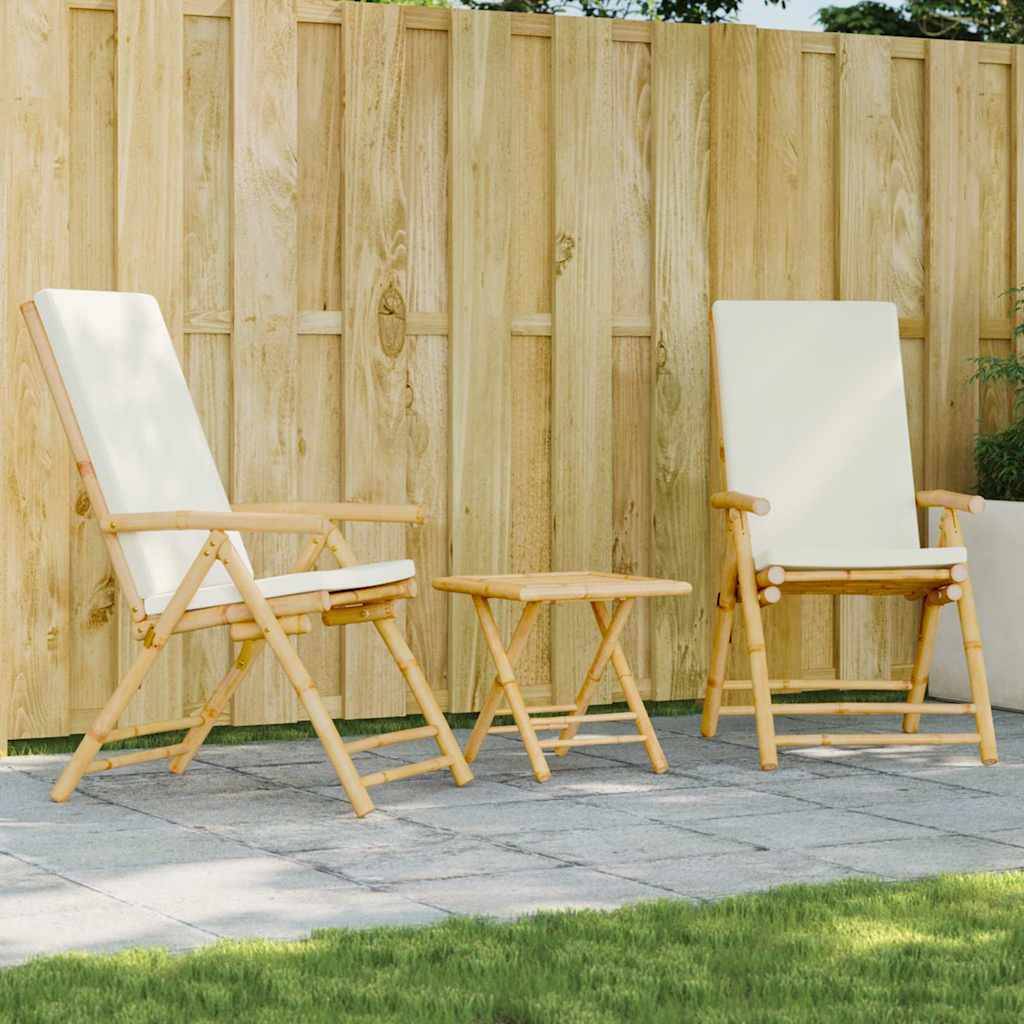 Vidaxl - Ensemble de bistro pliante 3 pcs-Salons de jardin et coussins blanc crème bambou 480700 - Image 1