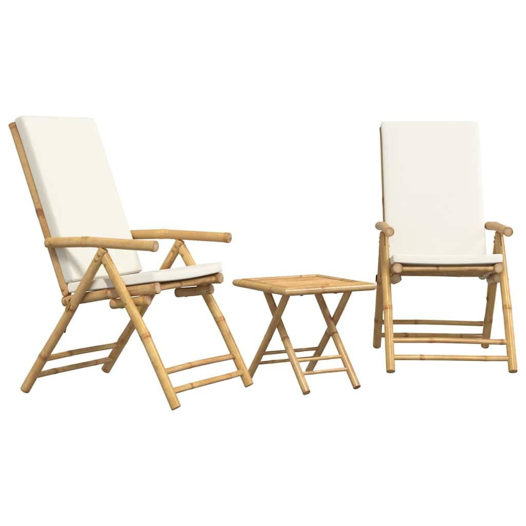 Vidaxl - Ensemble de bistro pliante 3 pcs-Salons de jardin et coussins blanc crème bambou 480700 - Image 4
