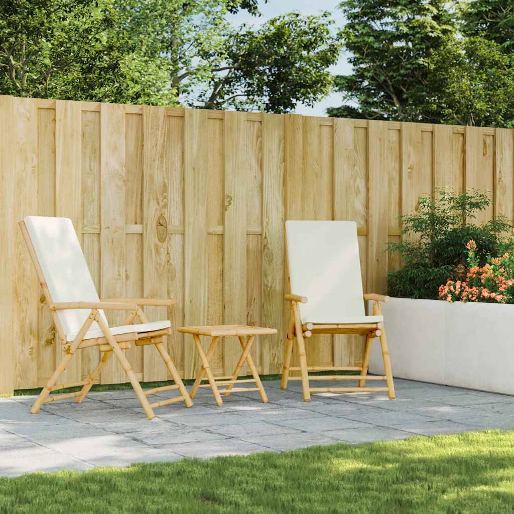 Vidaxl - Ensemble de bistro pliante 3 pcs-Salons de jardin et coussins blanc crème bambou 480700 - Image 3