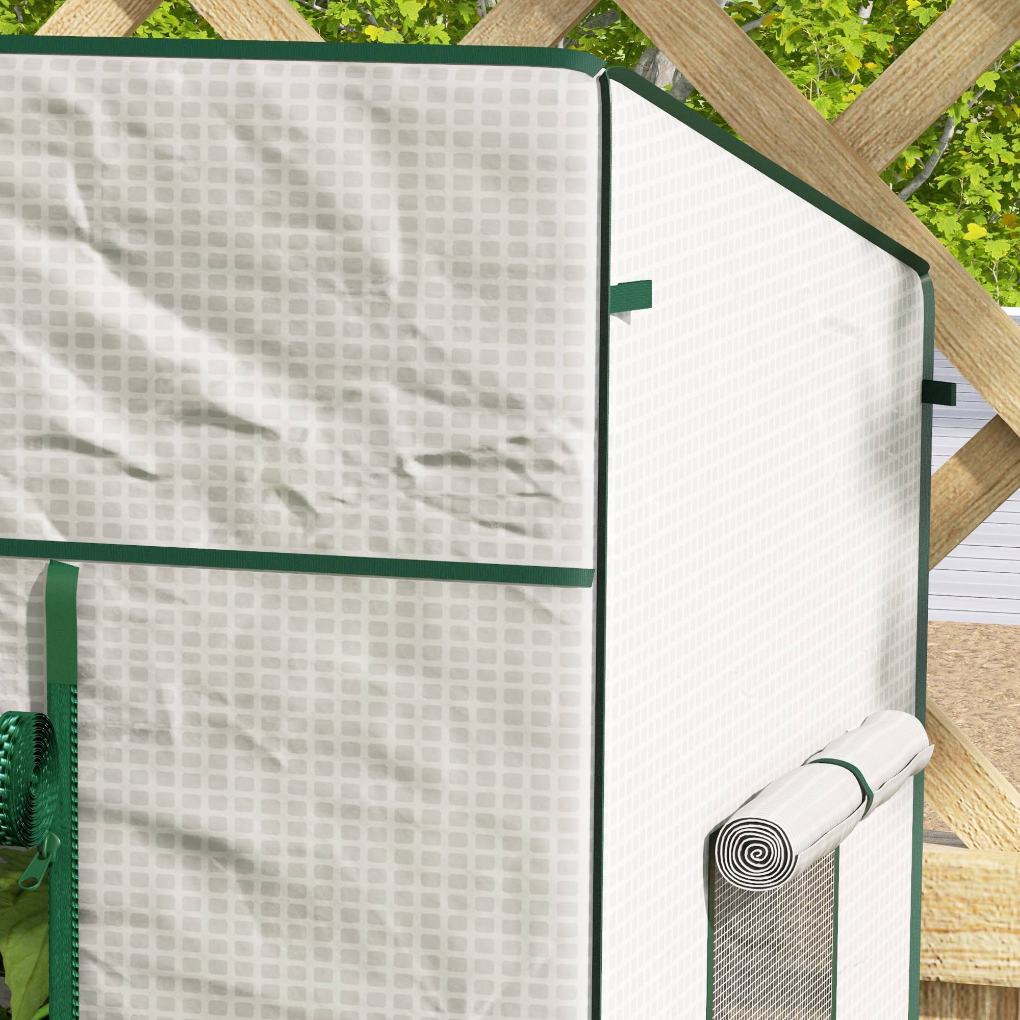 Sans Marque - Serre de jardin murale adossée avec 1 porte enroulable, bâche PE renforcée, 2 fenêtres, dim. 196L x 77l x 197/178H cm - Image 7