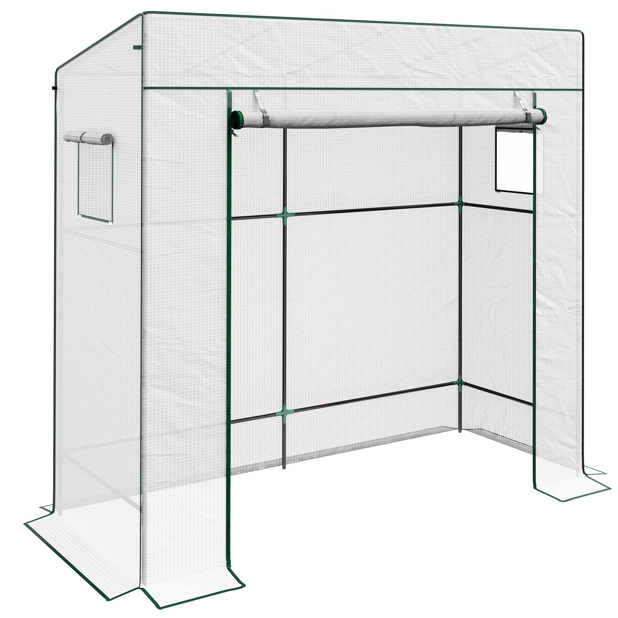Sans Marque - Serre de jardin murale adossée avec 1 porte enroulable, bâche PE renforcée, 2 fenêtres, dim. 196L x 77l x 197/178H cm - Image 8