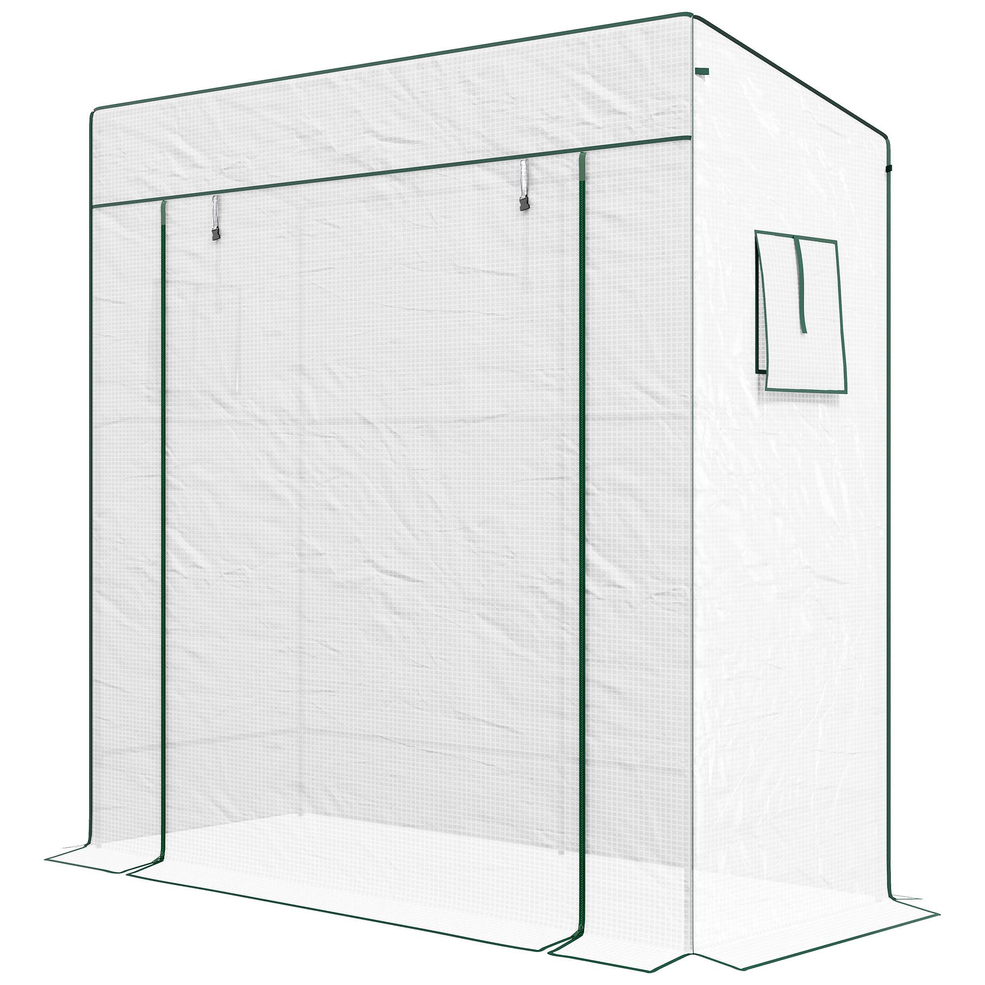 Sans Marque - Serre de jardin murale adossée avec 1 porte enroulable, bâche PE renforcée, 2 fenêtres, dim. 196L x 77l x 197/178H cm - Image 2