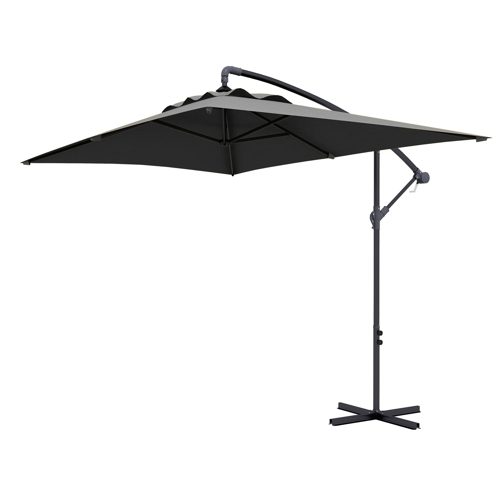 Parasol de jardin Off-Cross avec pied en croix et ouverture à manivelle, 294 x 193 cm, gris - Image 2
