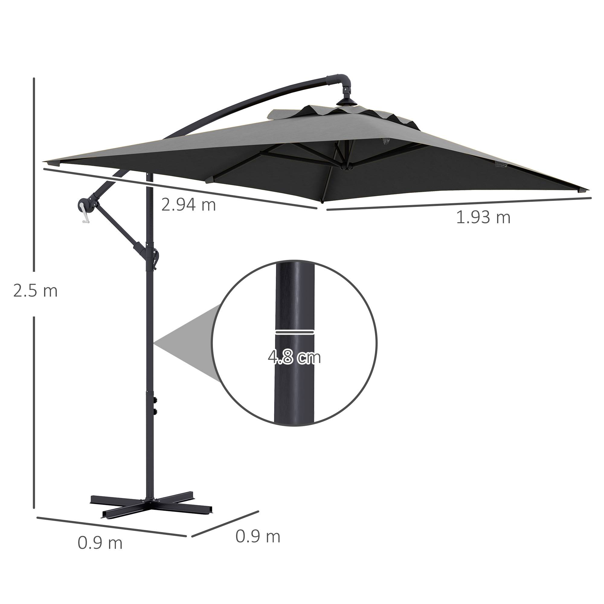 Parasol de jardin Off-Cross avec pied en croix et ouverture à manivelle, 294 x 193 cm, gris - Image 5