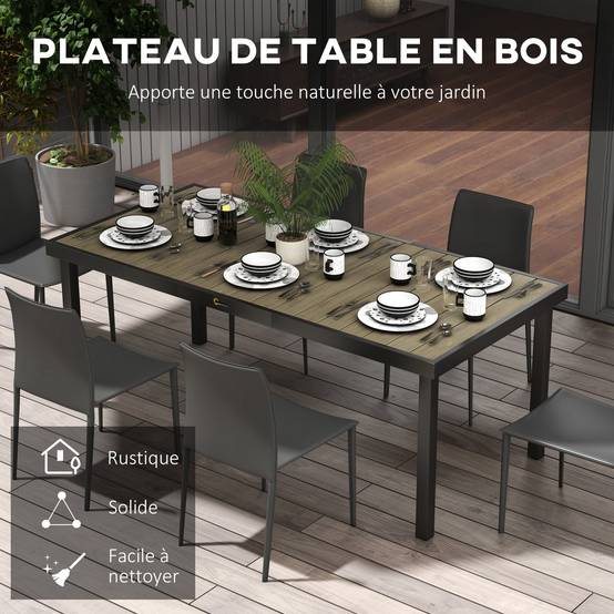 Table de jardin rectangulaire pour 8 personnes en aluminium table de salle à manger extétieur plateau PE à lattes - Image 6