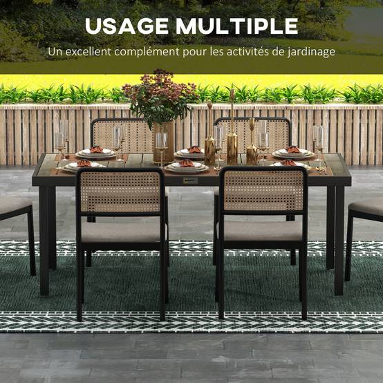 Table de jardin rectangulaire pour 8 personnes en aluminium table de salle à manger extétieur plateau PE à lattes - Image 8