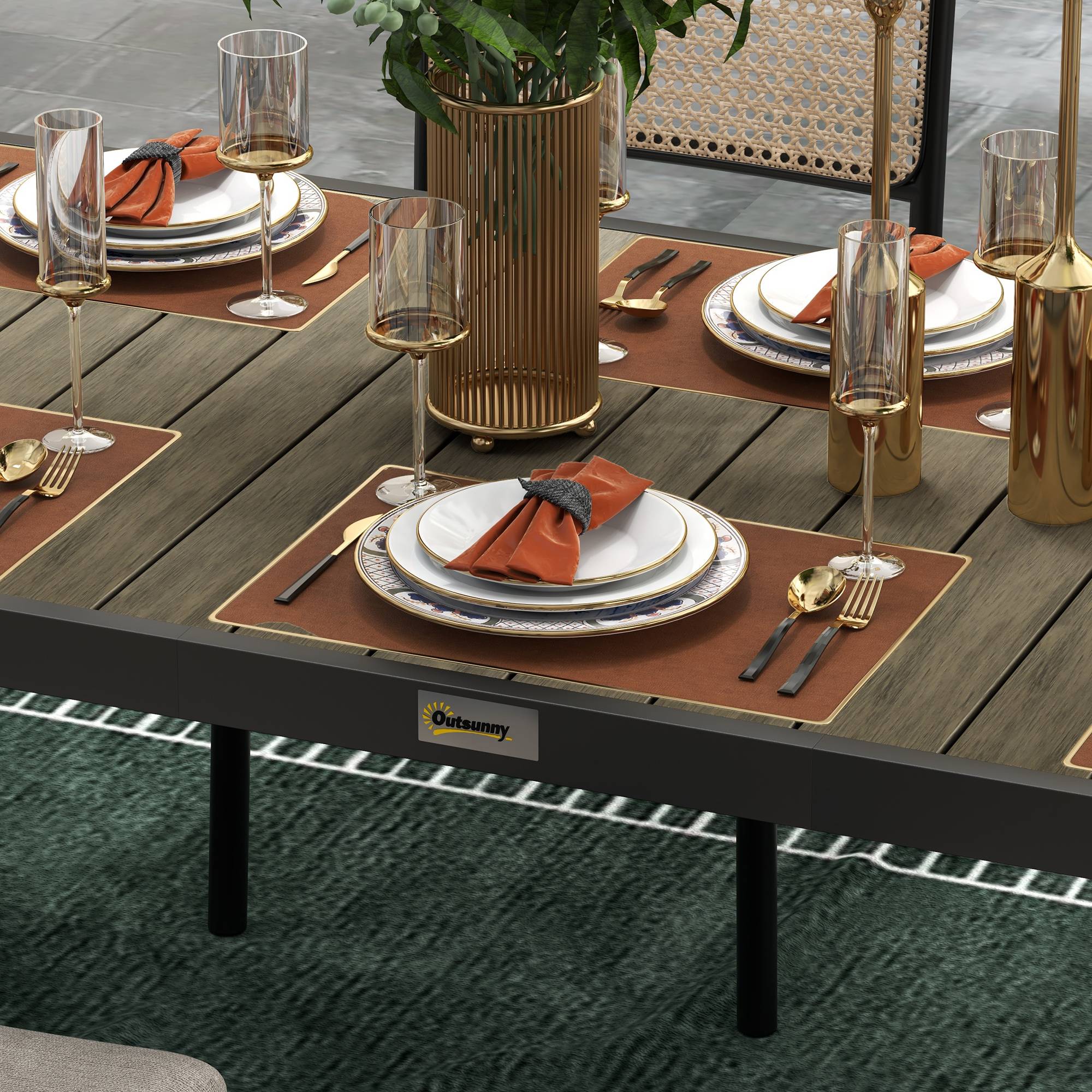Table de jardin rectangulaire pour 8 personnes en aluminium table de salle à manger extétieur plateau PE à lattes - Image 10