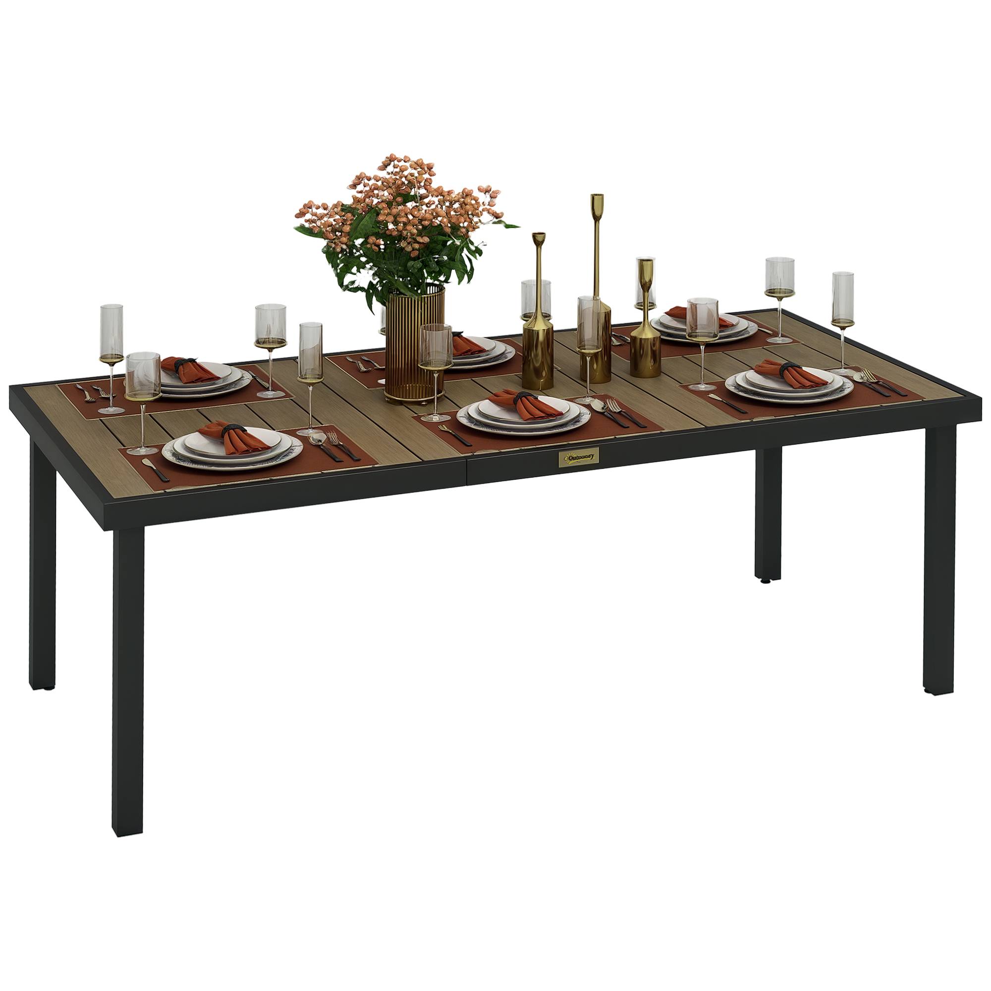 Table de jardin rectangulaire pour 8 personnes en aluminium table de salle à manger extétieur plateau PE à lattes - Image 1
