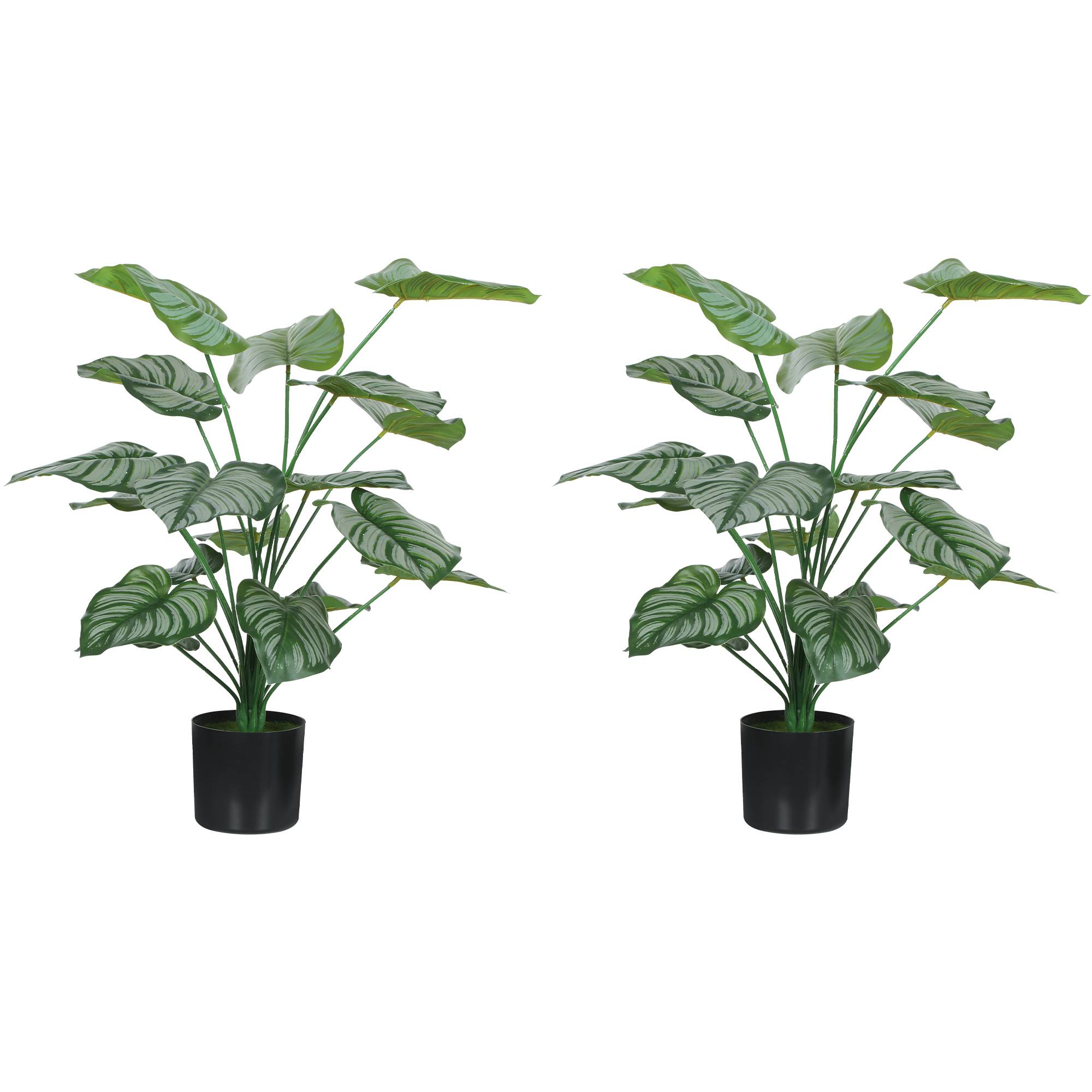 Lot de 2 plantes artificielles intérieures 65 cm, arbre artificiel avec pot en plastique et flocage, vert - Image 1