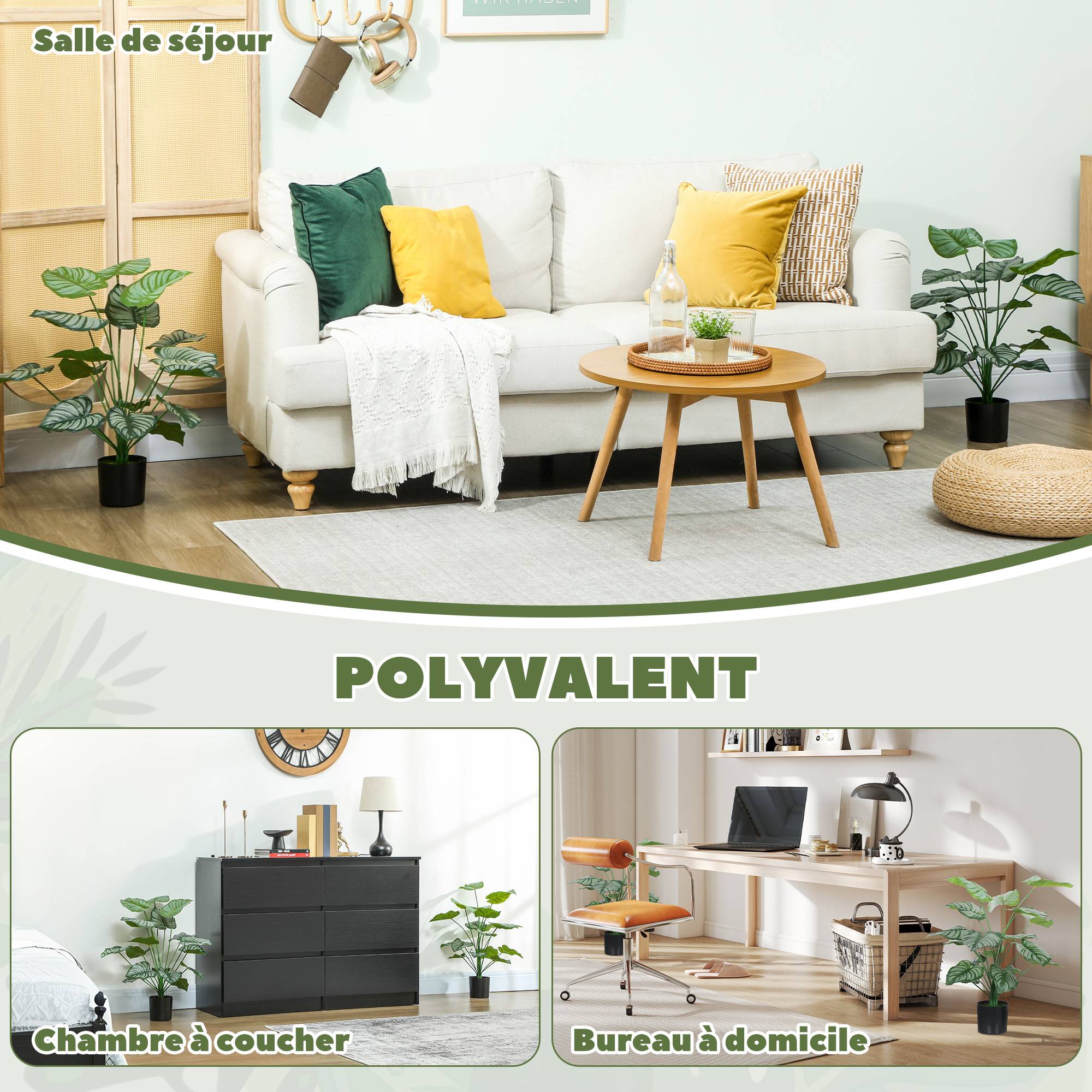 Lot de 2 plantes artificielles intérieures 65 cm, arbre artificiel avec pot en plastique et flocage, vert - Image 7