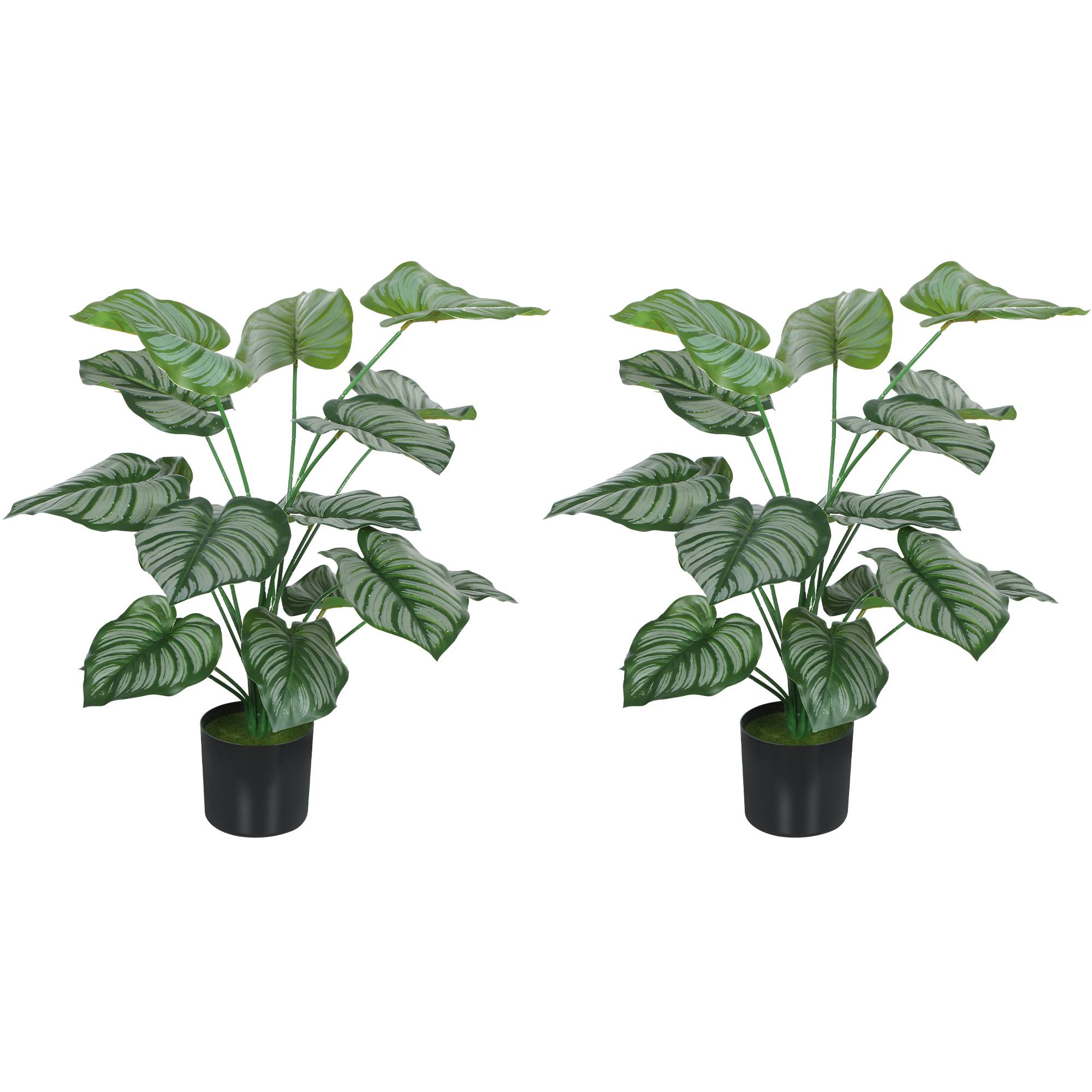 Lot de 2 plantes artificielles intérieures 65 cm, arbre artificiel avec pot en plastique et flocage, vert - Image 2
