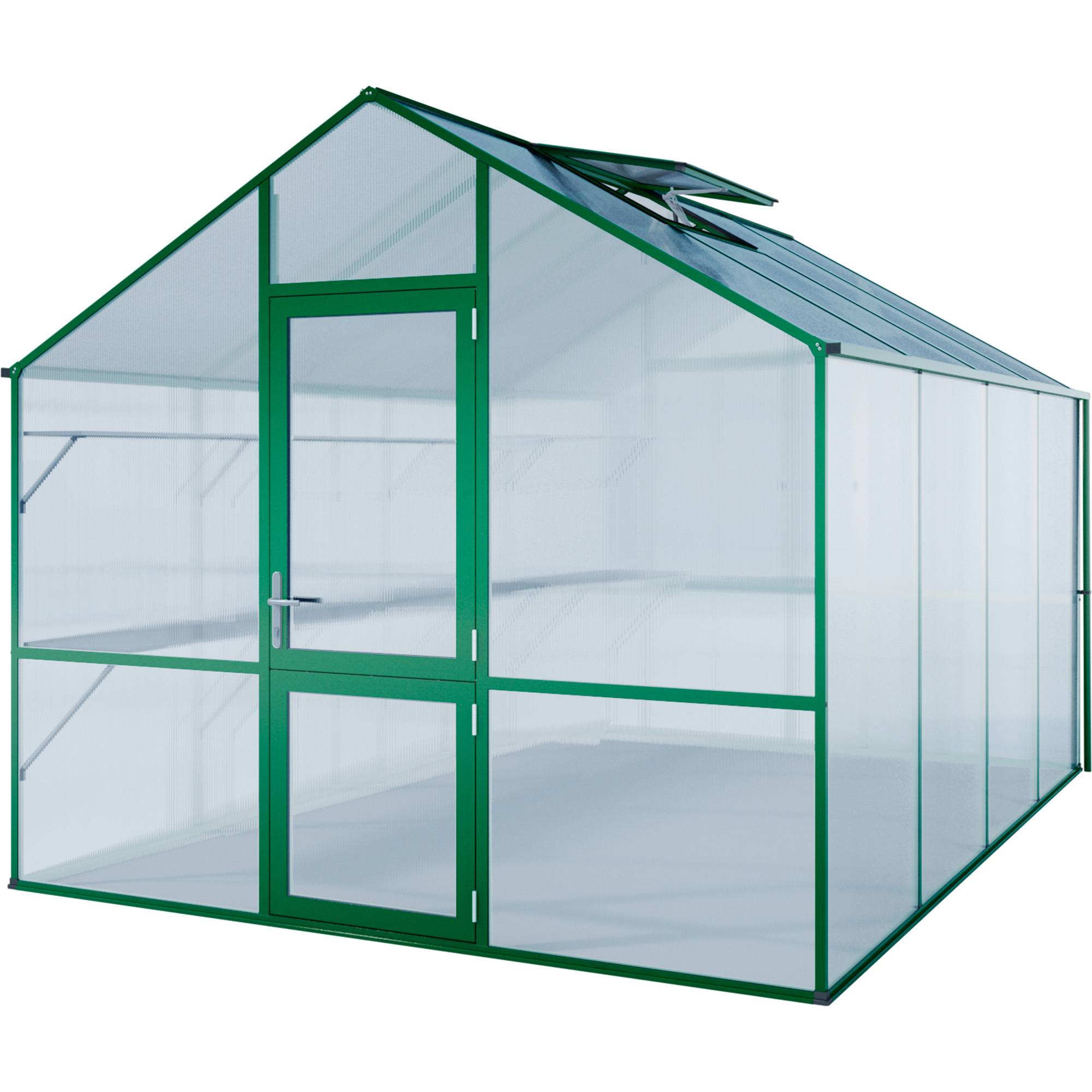 Serre de jardin 12,74m² aluminium et polycarbonate KGT Lilie IV, Vert mousse - Image 1