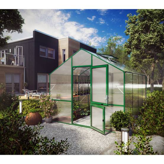 Serre de jardin 12,74m² aluminium et polycarbonate KGT Lilie IV, Vert mousse - Image 2