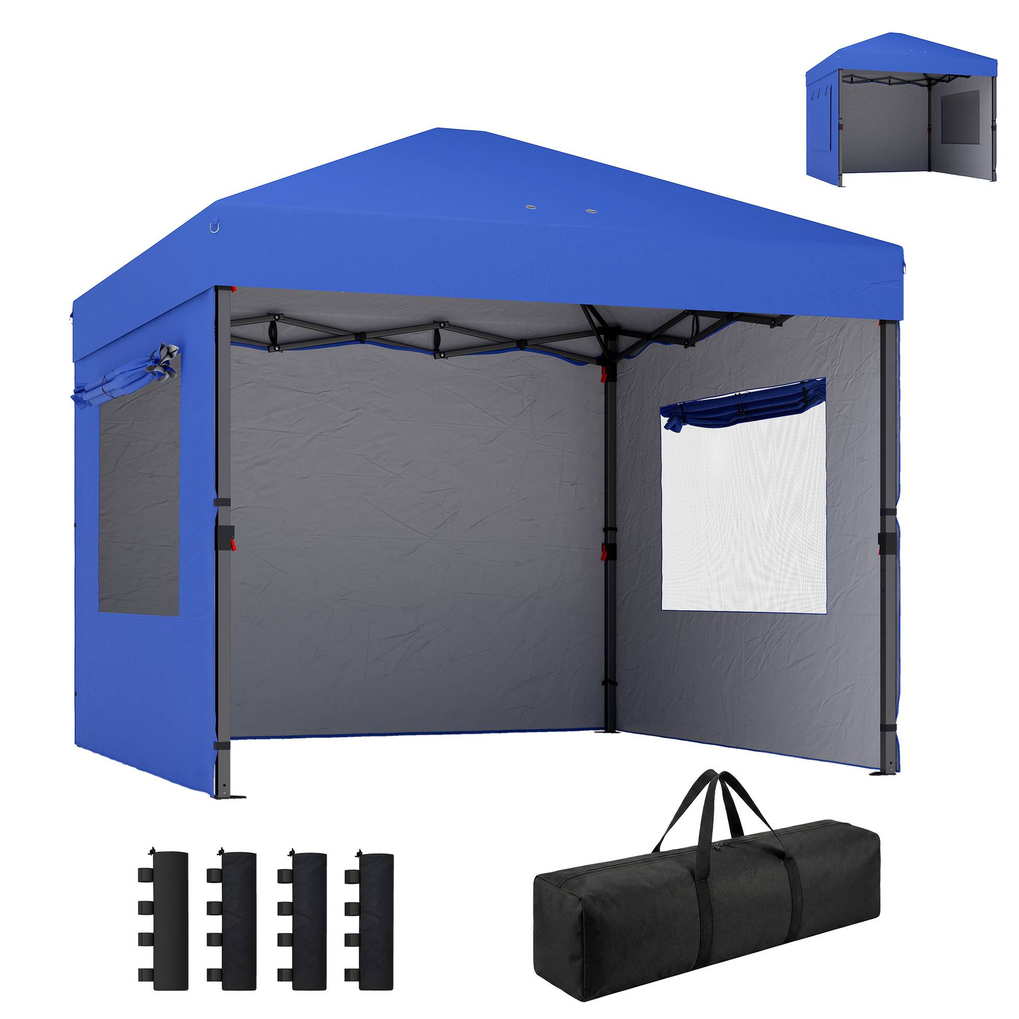 Tente pliante pop-up 3x3m avec 3 parois, 2 fenêtres, hauteur réglable, protection UPF50+, sac de transport et sacs de lestage, bleue - Image 1