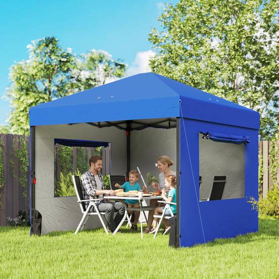 Tente pliante pop-up 3x3m avec 3 parois, 2 fenêtres, hauteur réglable, protection UPF50+, sac de transport et sacs de lestage, bleue - Image 3