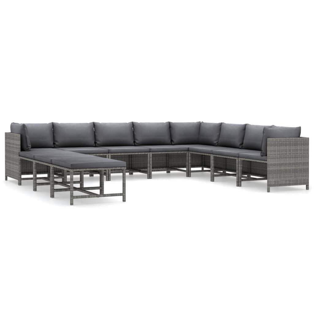 Helloshop26 - Salon de jardin meuble d'extérieur ensemble de mobilier 11 pièces avec coussins résine tressée gris - Image 1