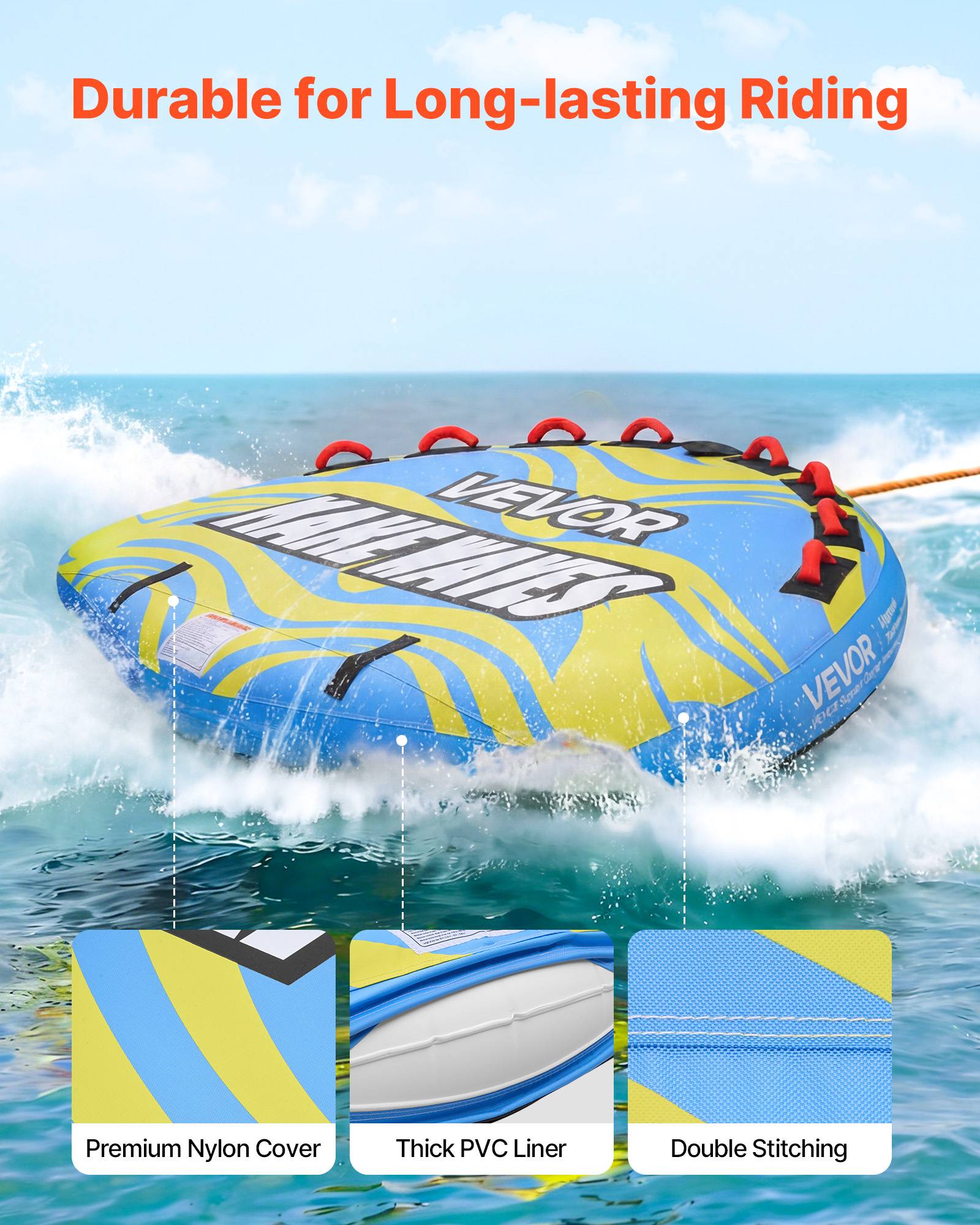 Vevor - VEVOR Bouée Tractée Gonflable Engin Tractée pour Tubing 4 Passagers 308 kg Bleu - Image 3