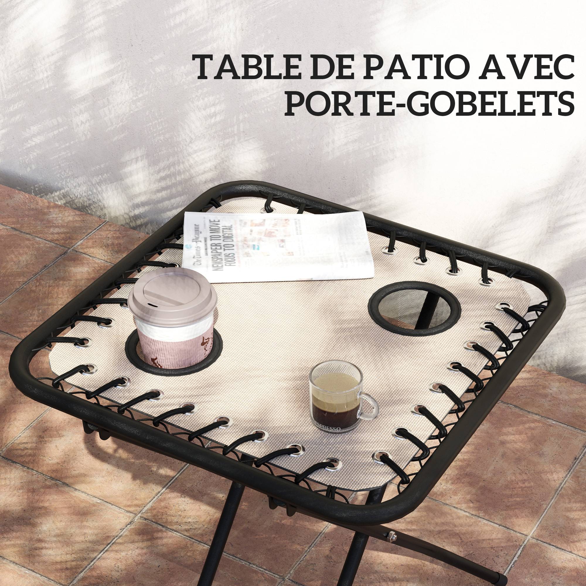 Lot de 2 chaise longue pliable et inclinable avec table d'appoint, porte-gobelets et appuie-têtes, charge 120 kg, beige - Image 7