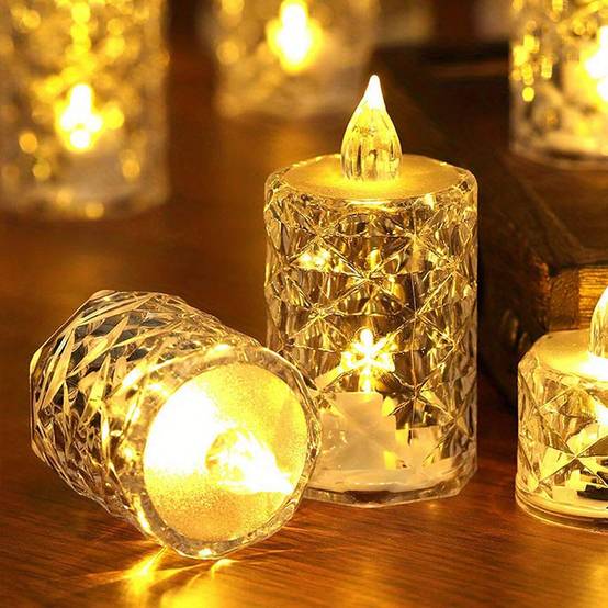 Lot de 3 bougies cristal sans flamme à piles pour décoration de table, mariage, Halloween, Noël, ambiance cosy, bougies LED sans suie - Image 8