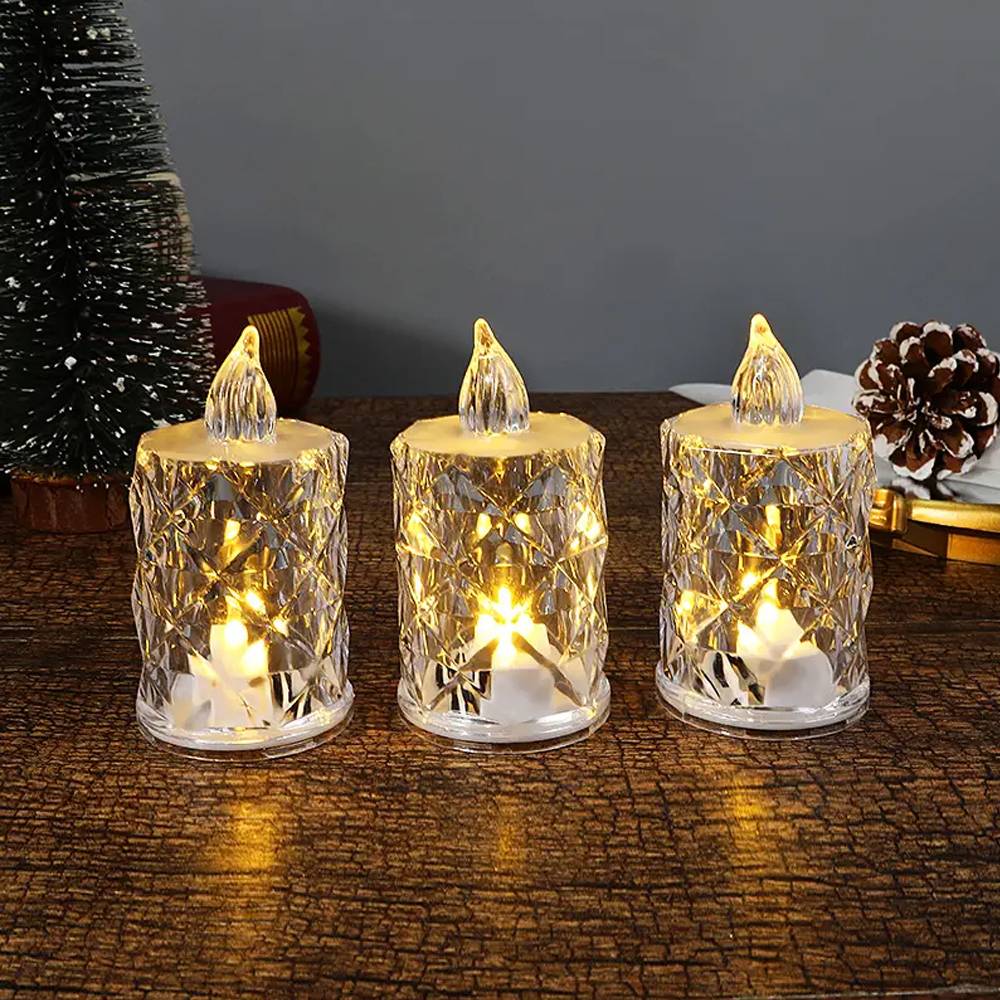 Lot de 3 bougies cristal sans flamme à piles pour décoration de table, mariage, Halloween, Noël, ambiance cosy, bougies LED sans suie - Image 7