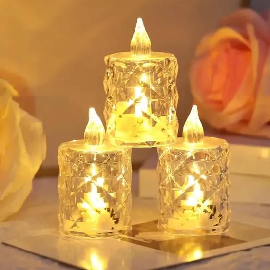 Lot de 3 bougies cristal sans flamme à piles pour décoration de table, mariage, Halloween, Noël, ambiance cosy, bougies LED sans suie - Image 1