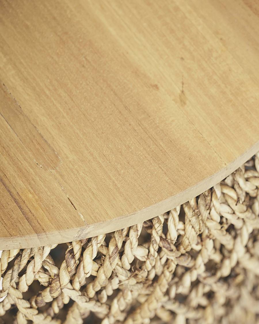 Yuda - Lot de trois tables en bois de teck massif et tissage banane avec rangements - UNIQKA - Image 5