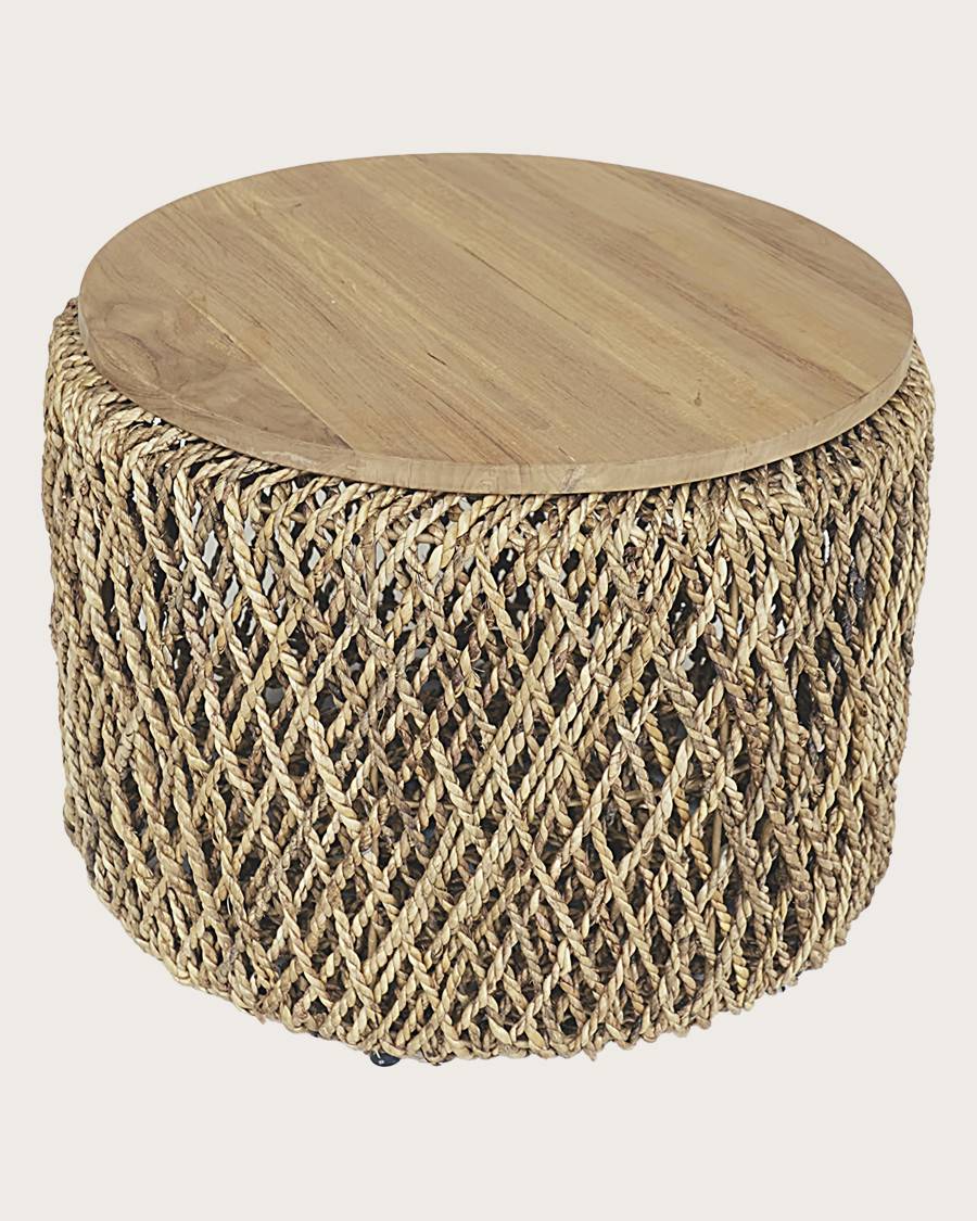 Yuda - Lot de trois tables en bois de teck massif et tissage banane avec rangements - UNIQKA - Image 6
