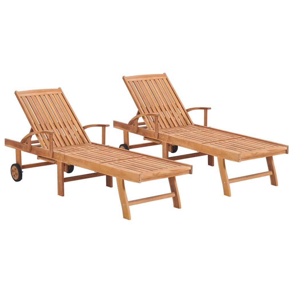 Helloshop26 - Lot de 2 transats chaise longue bain de soleil lit de jardin terrasse meuble d'extérieur bois de teck solide - Image 1