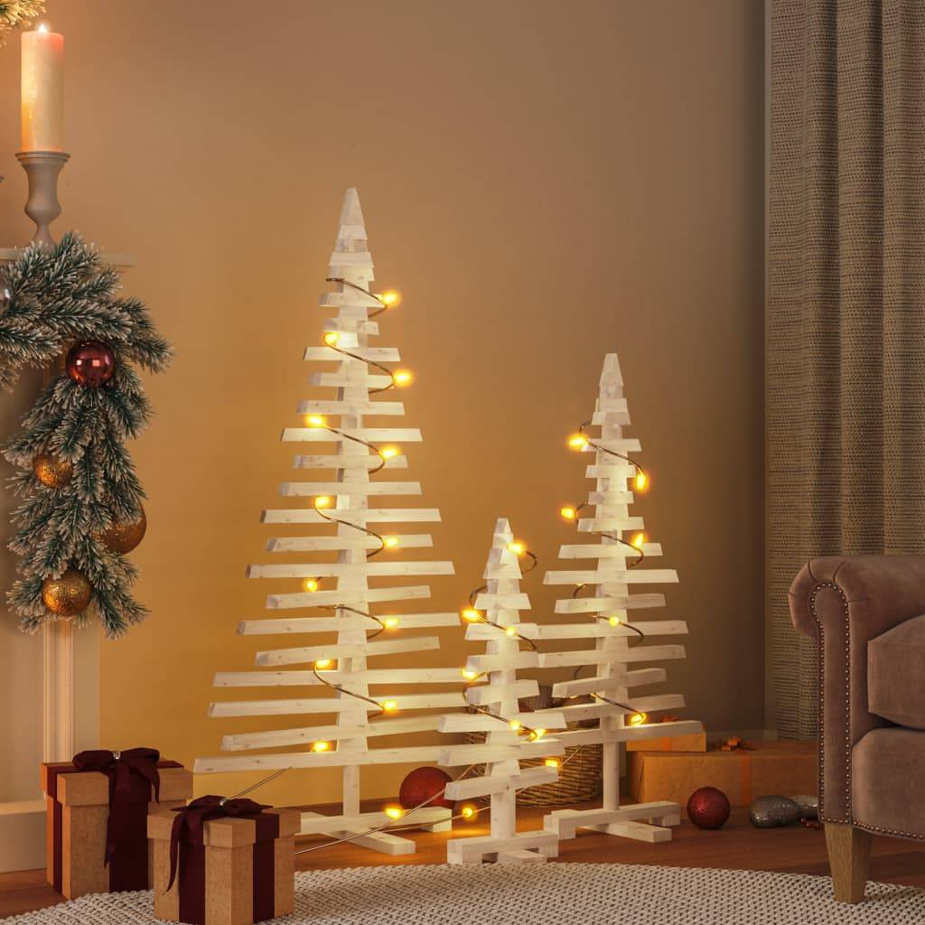 Maison Chic - Arbres de Noël, Sapin de Noël en bois pour décoration 3 pcs bois massif de pin u867q - Image 2