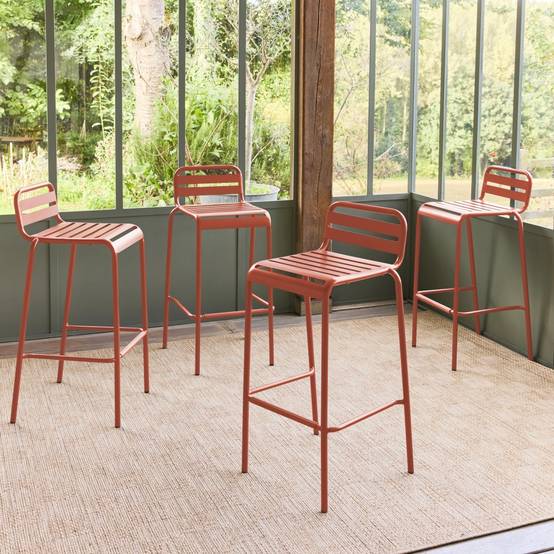 sweeek - Lot de 4 chaises hautes de jardin acier. 4 places. terracotta. L 44 x P 41 x H 85cm | sweeek - Image 1
