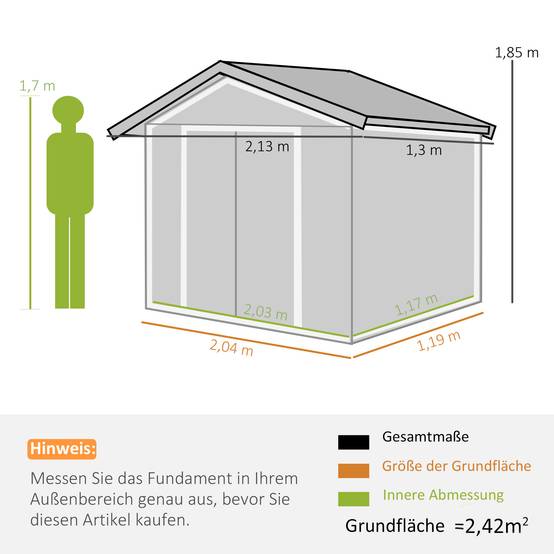 Abri de jardin Outsunny portes coulissantes 2,13x1,30x1,85 m métal gris anthracite cabanon extérieur moderne jardin - Image 5
