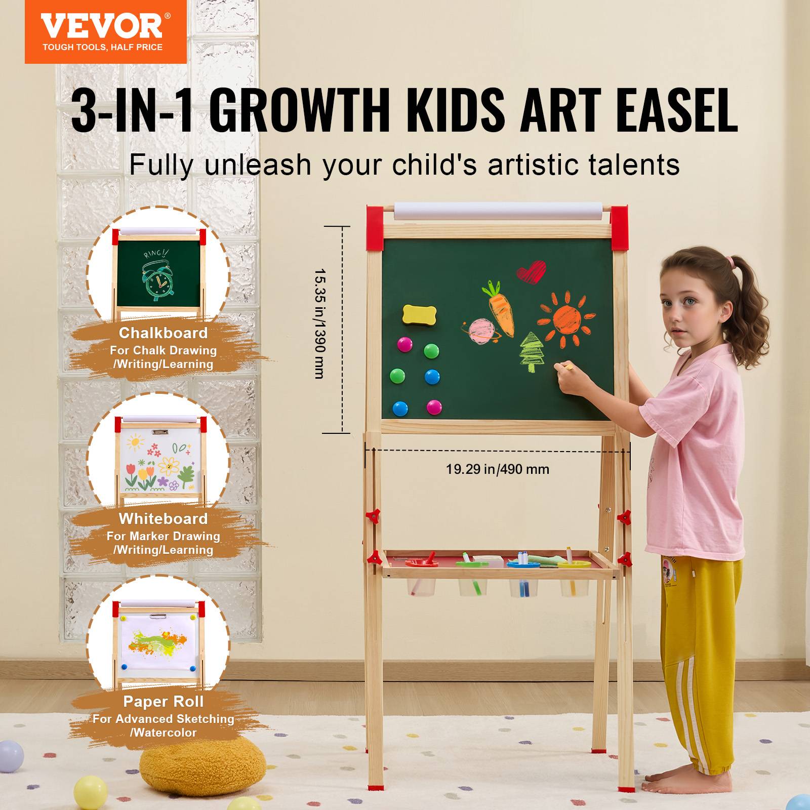 Vevor - VEVOR Chevalet art enfants, double face, bois 3-en-1, accessoires peinture. - Image 2