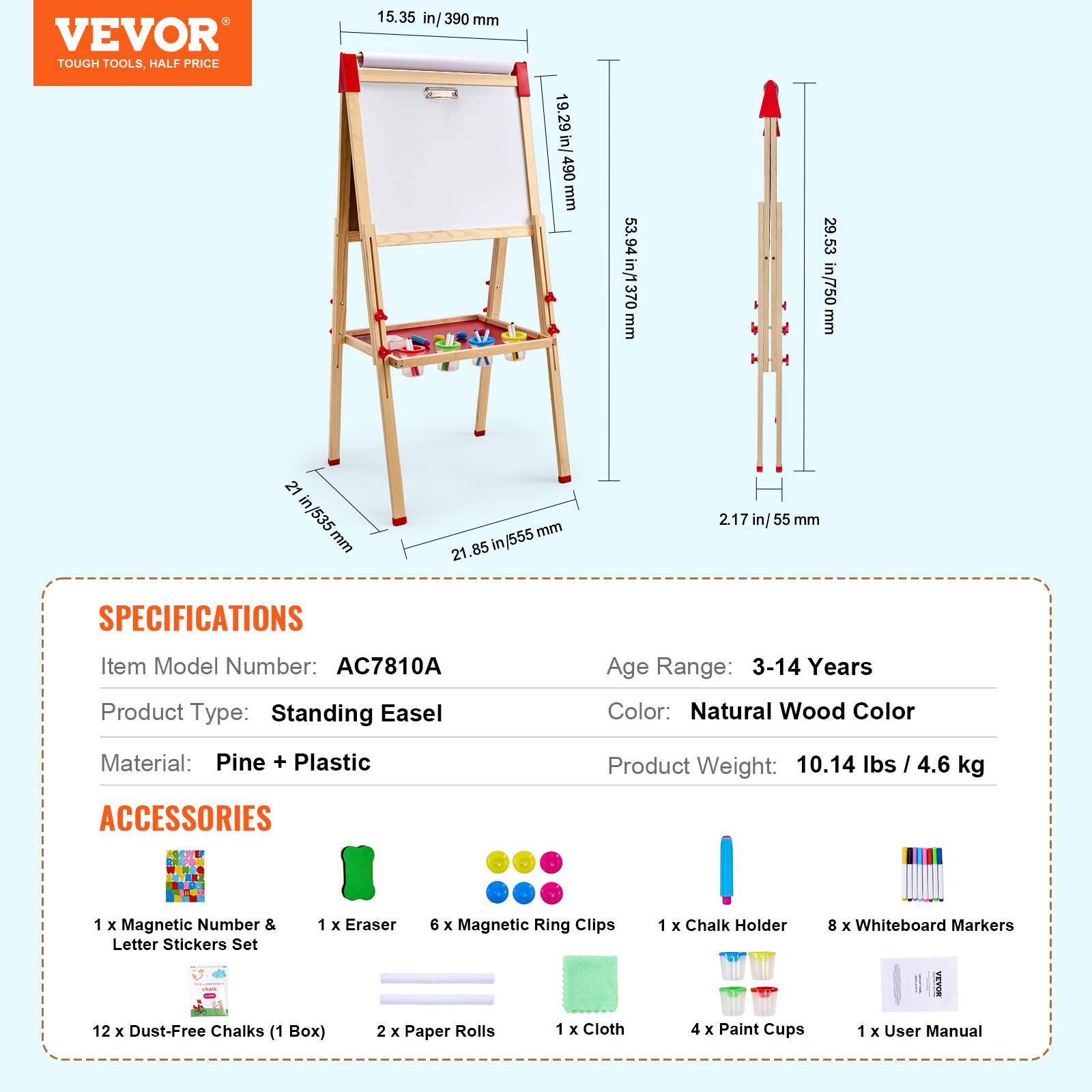 Vevor - VEVOR Chevalet art enfants, double face, bois 3-en-1, accessoires peinture. - Image 7