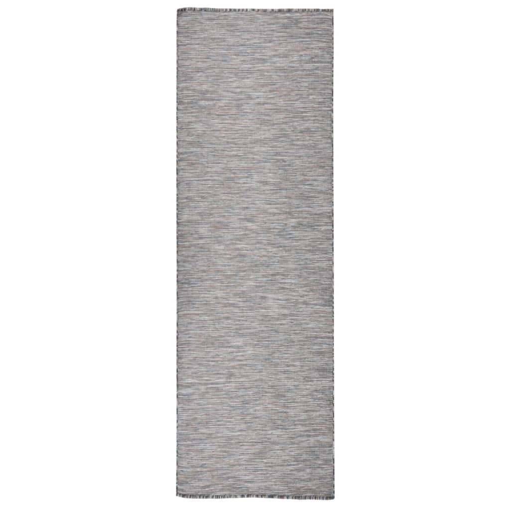Tapis de Couloir Extérieur Tissage Plat en Polypropylène pour Jardin Marron et Bleu 80x250 cm – ComfortXL Outdoor Living - Image 1