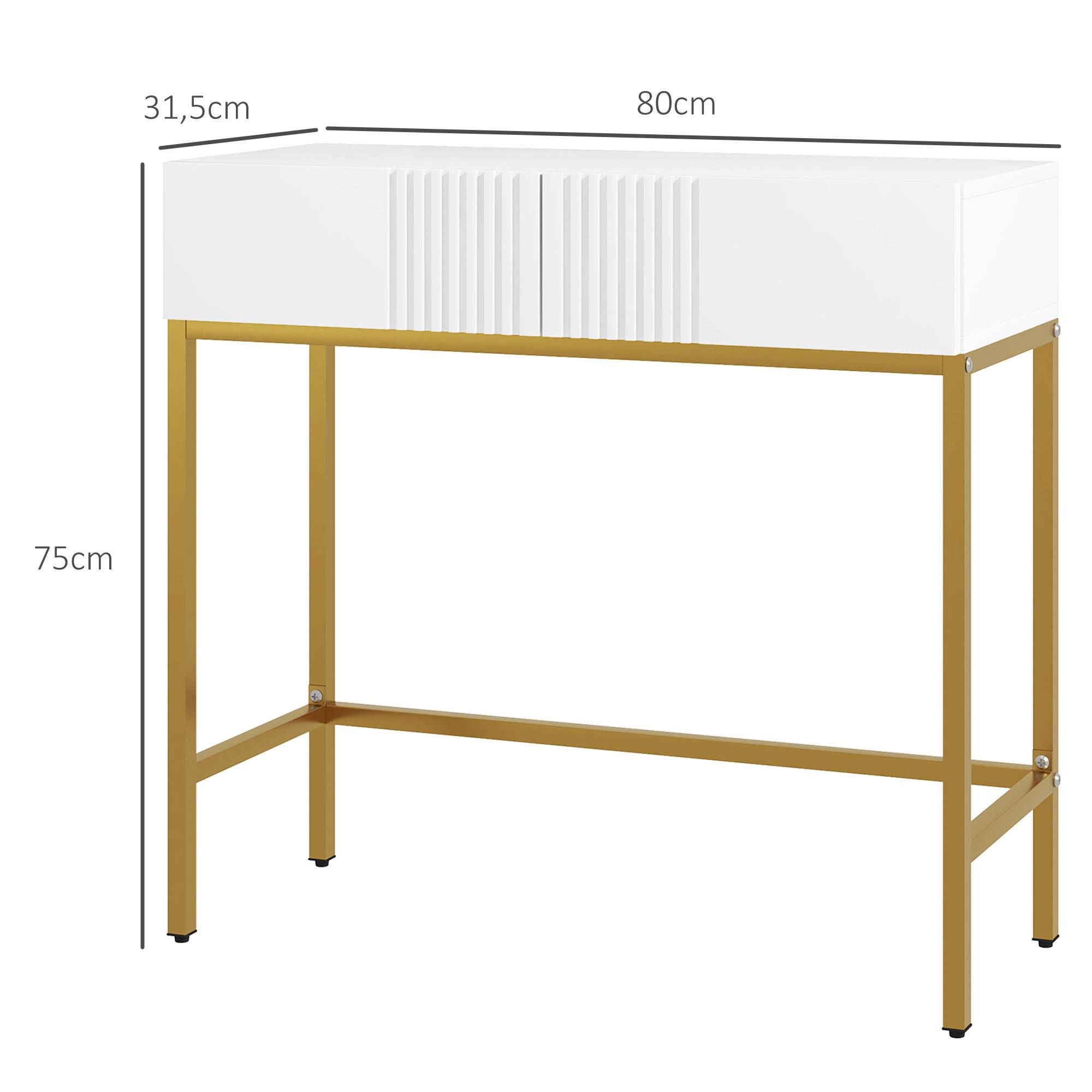 Table console console meuble avec 2 tiroirs base en acier avec pieds antidérapants 80 x 31,5 x 75 cm blanc - Image 5