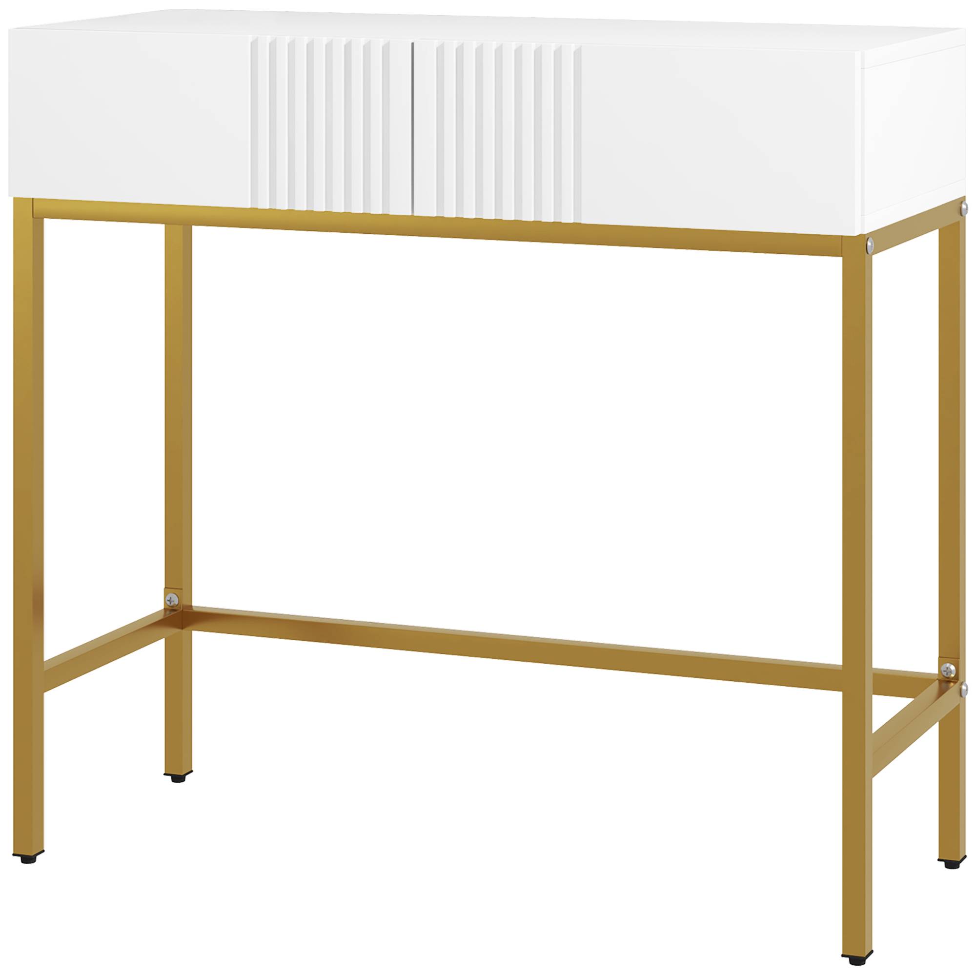 Table console console meuble avec 2 tiroirs base en acier avec pieds antidérapants 80 x 31,5 x 75 cm blanc - Image 2