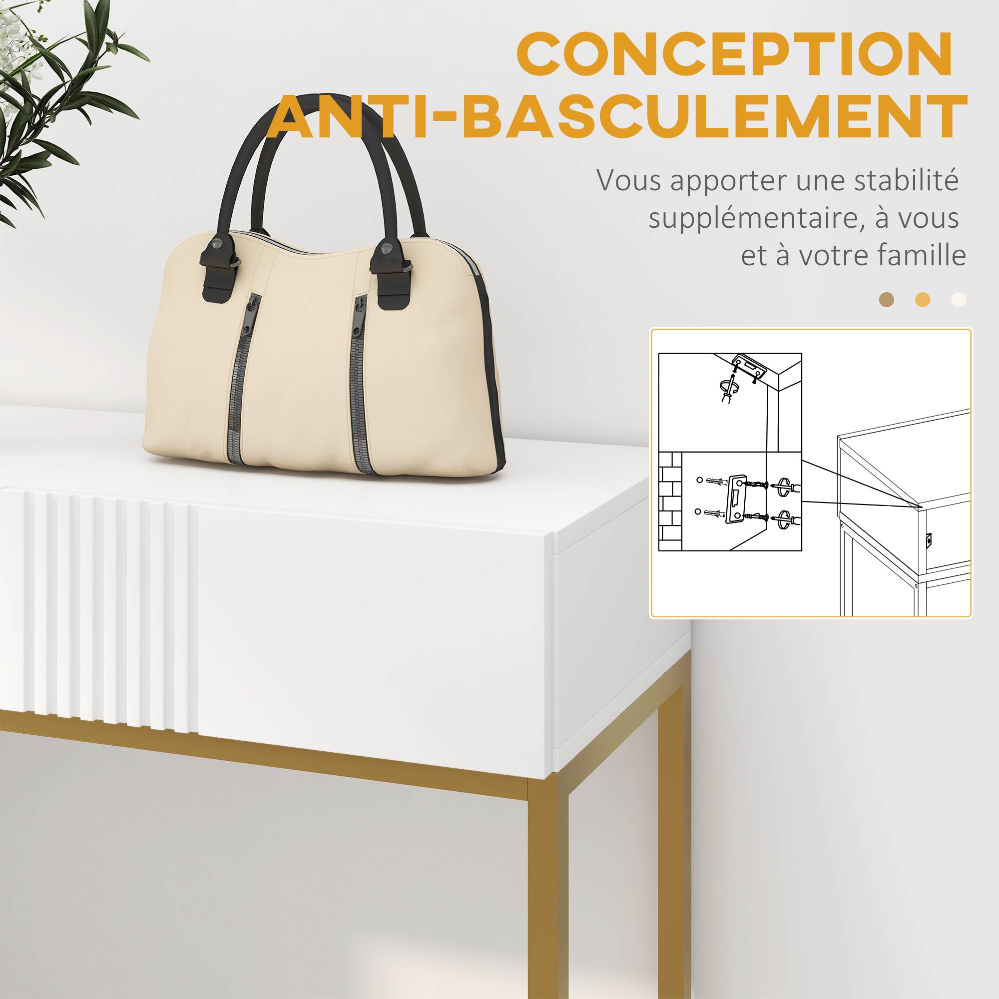 Table console console meuble avec 2 tiroirs base en acier avec pieds antidérapants 80 x 31,5 x 75 cm blanc - Image 9