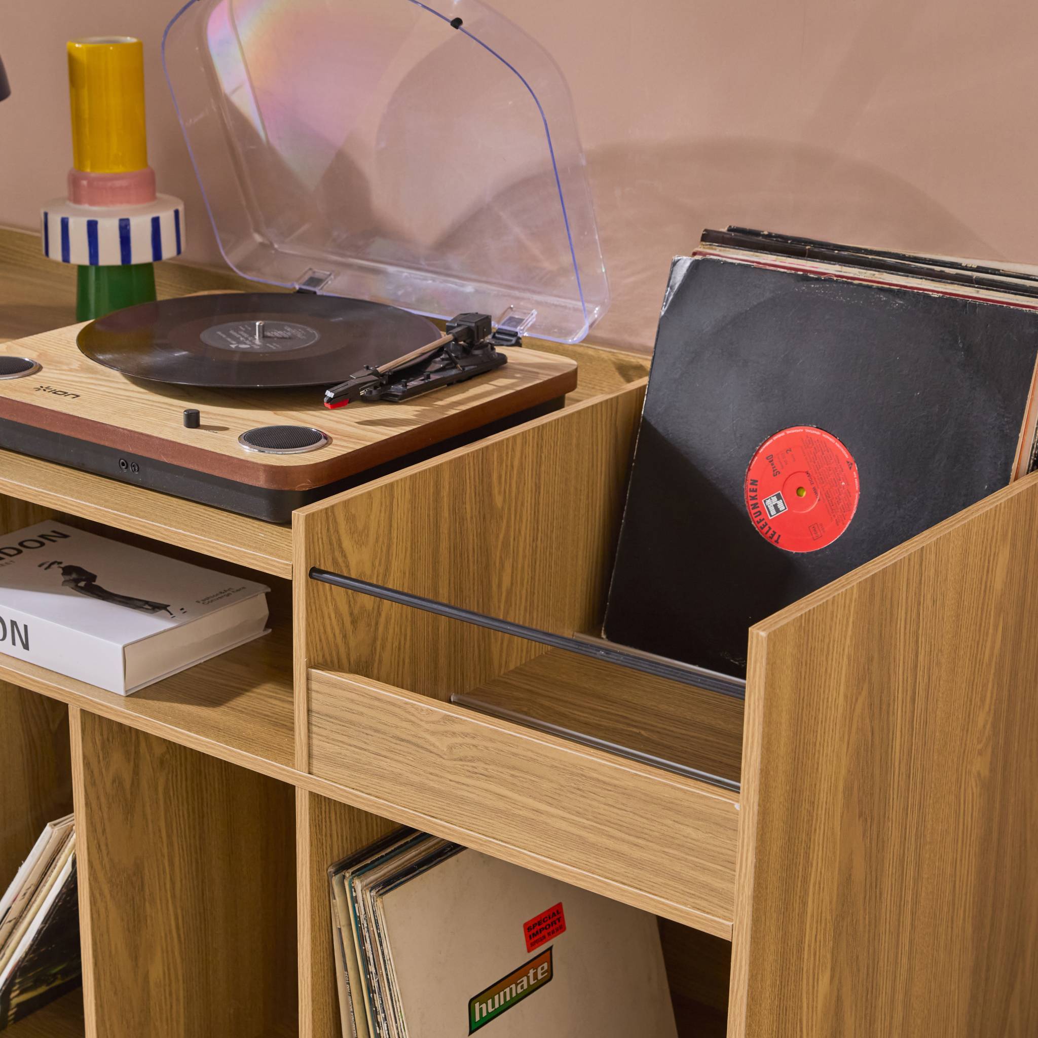 sweeek - Meuble vinyle vintage décor bois. Dune. L 130 x P 50 x H 80 cm | sweeek - Image 4