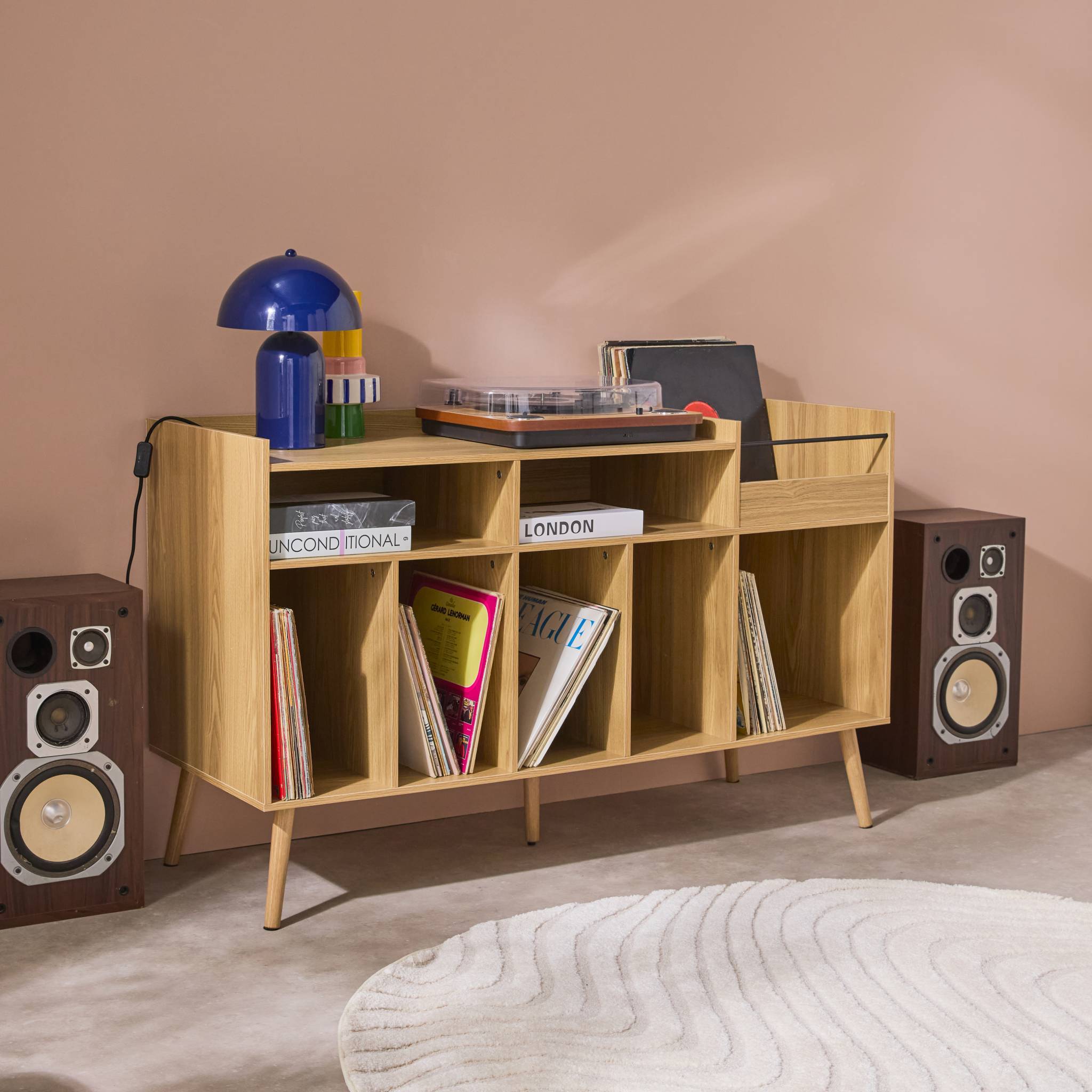 sweeek - Meuble vinyle vintage décor bois. Dune. L 130 x P 50 x H 80 cm | sweeek - Image 3