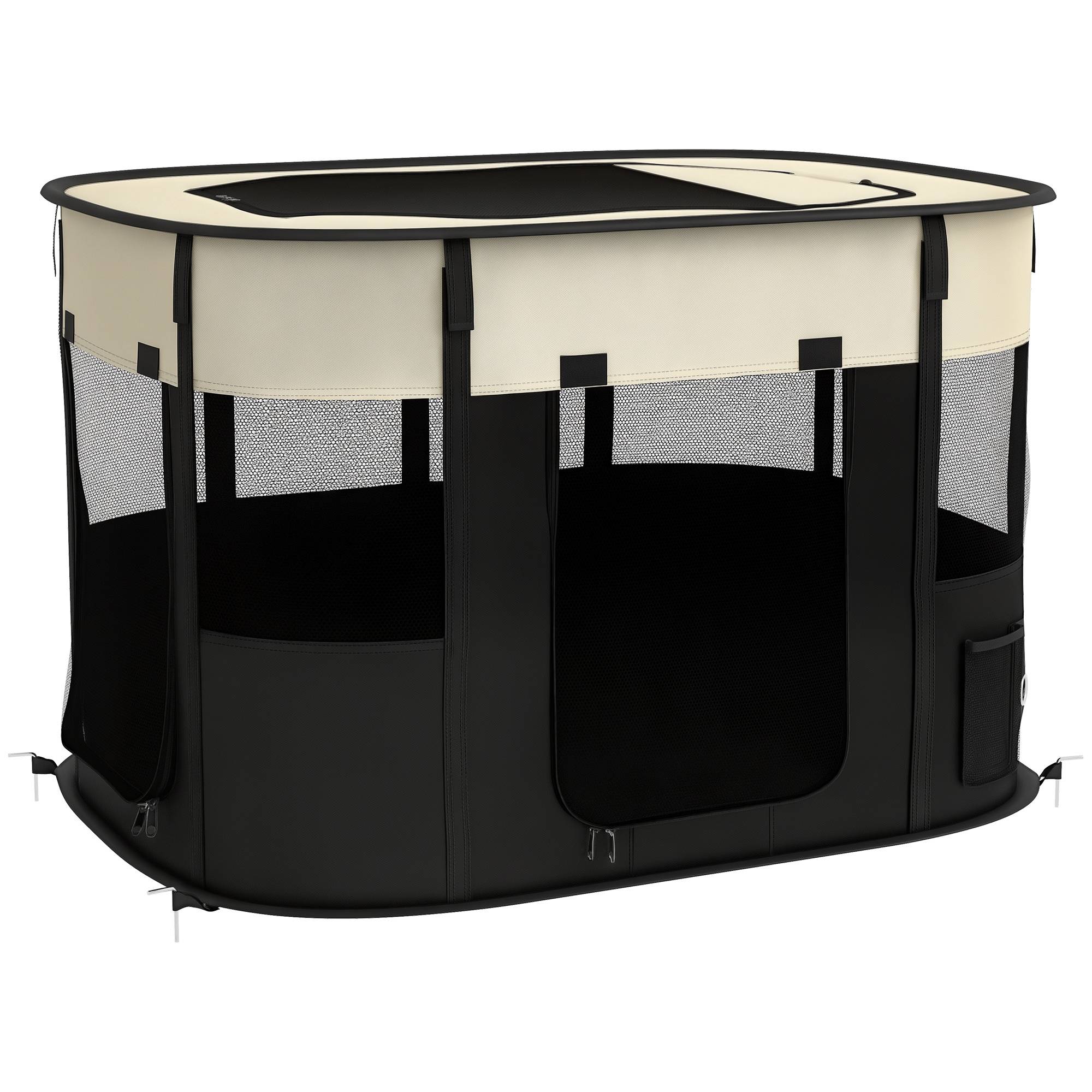 Parc enclos pliable pour chien chat petits animaux en tissu Oxford avec rangement 94 x 74 x 60 cm blanc crème et noir - Image 1