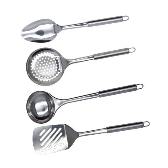 Ensemble de 4 ustensiles de cuisine en inox louche écumoire spatule et cuillère Fackelmann Elemental - Image 1
