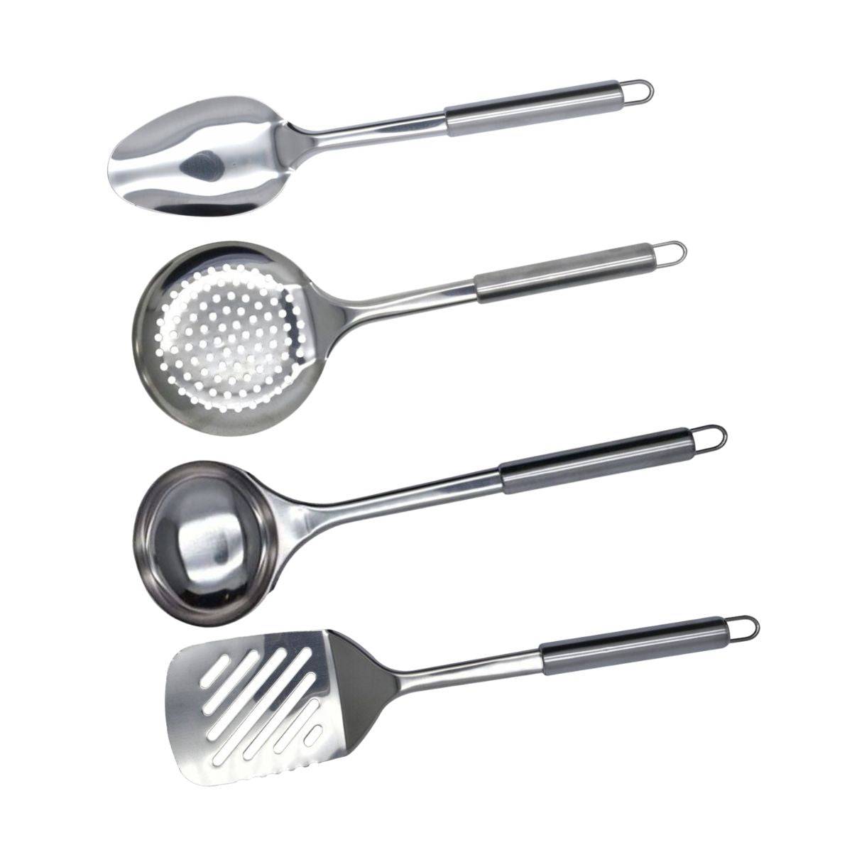 Ensemble de 4 ustensiles de cuisine en inox louche écumoire spatule et cuillère Fackelmann Elemental - Image 1